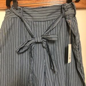 Wide Leg Blue Striped Light Weight Pant with Belt